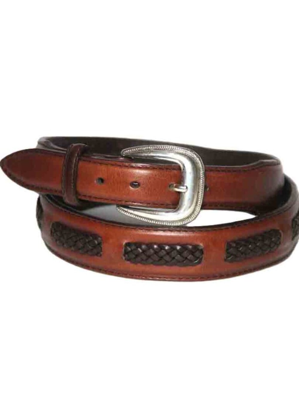 Vintage Brighton Brown Leather Braided Belt Men's Size 36 FITS 32-33